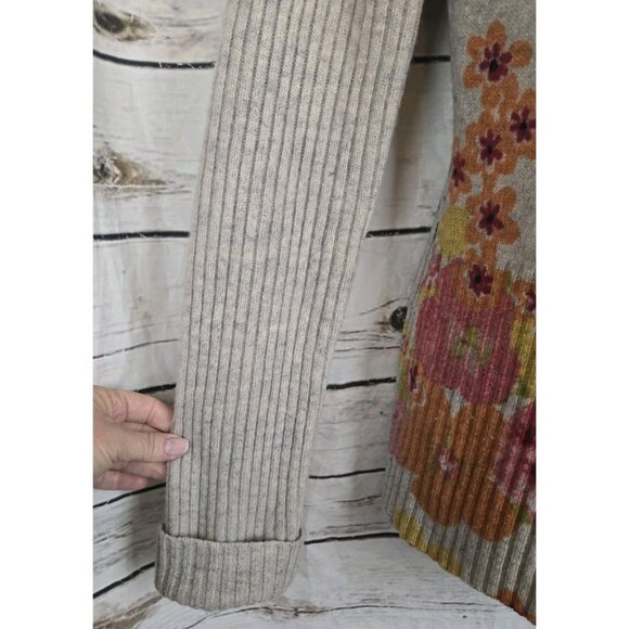 Anthropologie Moth Hothouse Floral Sweater Hoodie Cardigan M 100% Wool Full Zip - Picture 4 of 6